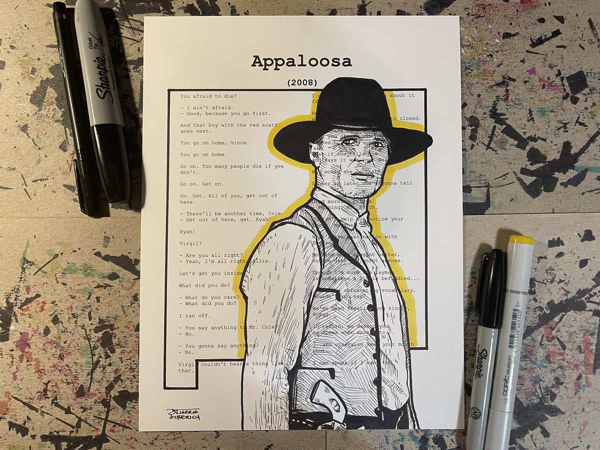 Working through my #BookPageSketch pre-show commissions list for #HeroesCon 2024 (@heroesonline)!

Next up: Viggo Mortensen as EVERETT HITCH so the “Appaloosa” duo is complete!

Get on my list now at just $20 each with pick up at the show!
