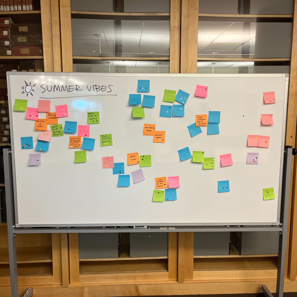 Today was our last lab meeting of the semester. We reflected on our lab structure and activities, going old school with sticky notes on a white board. We also shared our visions for the summer. We look forward to reading groups, working outdoors, skills shares, and more!