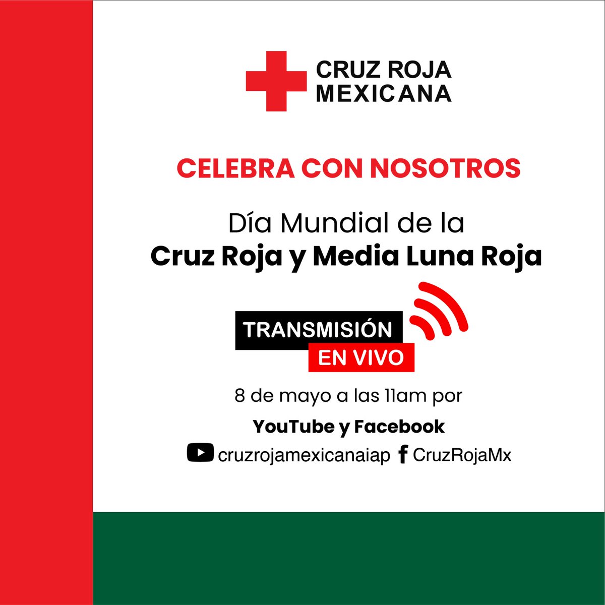 Nos preparamos para celebrar el Día Mundial de la #CruzRoja y la Media Luna Roja⛑️, te invitamos a conectarte e interactuar con nosotros el día de mañana. ⏰: 11:00 a.m. Transmisión por #YouTube 👉youtube.com/live/C9c5TMaIX… Transmisión por #Facebook 👉 facebook.com/events/1502329…