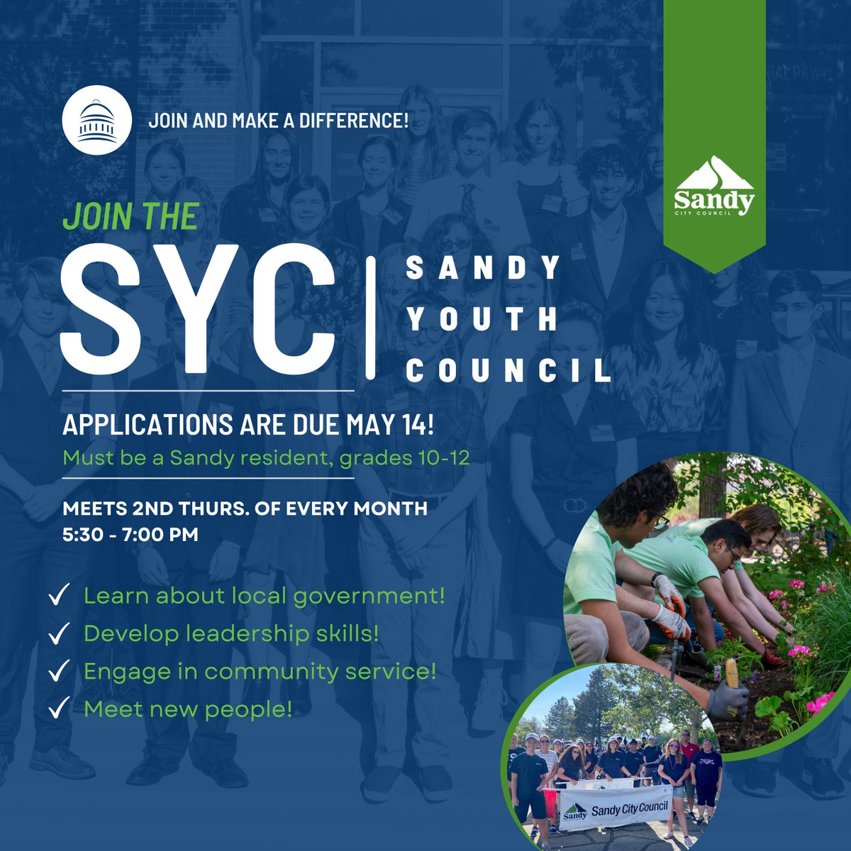 🌟 Only one week left to apply to the Sandy Youth Council! 🌟 Join our Youth Council and embark on a journey filled with fun, learning, and community connection! Learn more here: sandy.utah.gov/1930/Sandy-You…