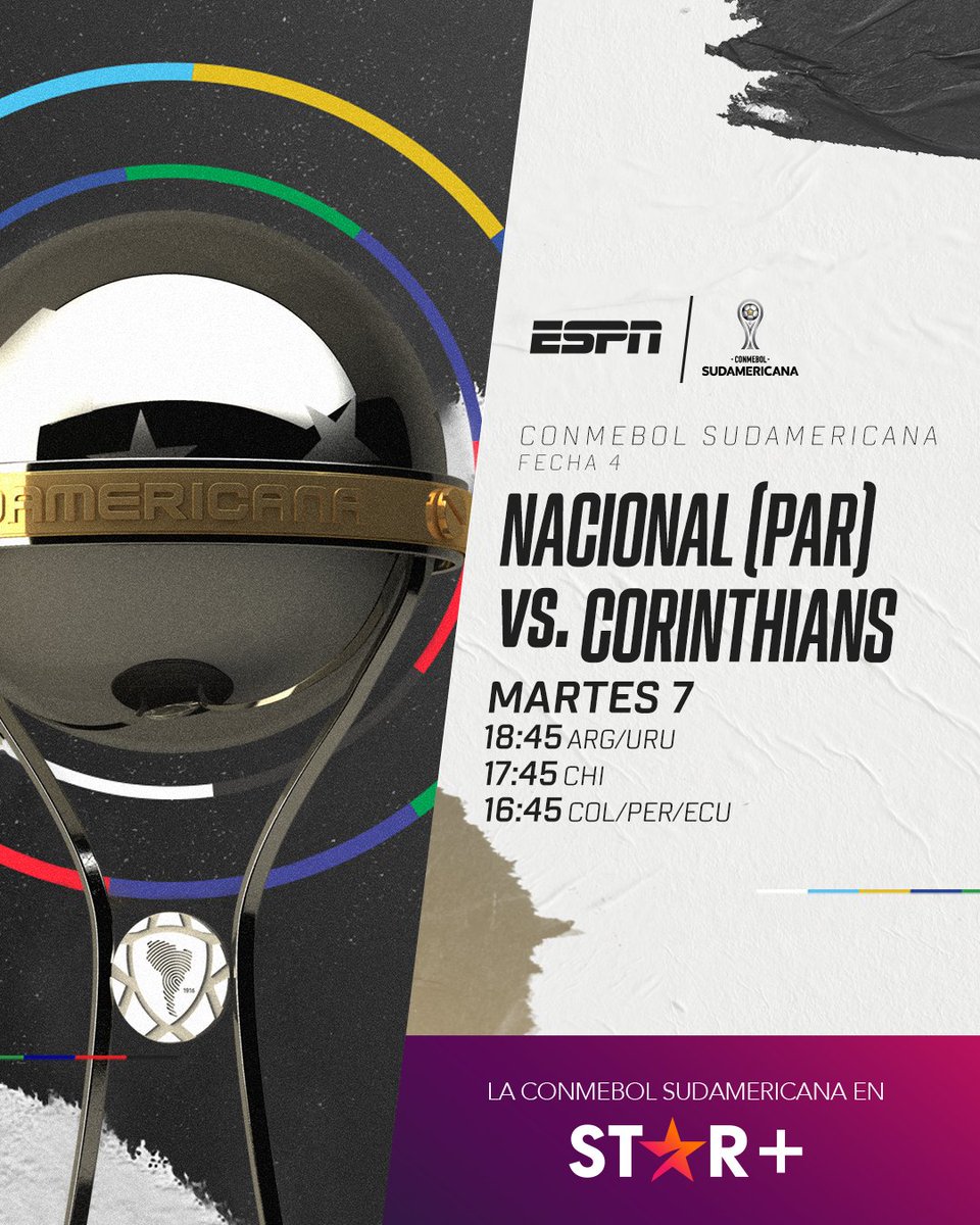 ⚽️ YA estamos en VIVO con la acción de la fecha 4 del Grupo F de la @Sudamericana 🇵🇾 @clubnacionalpy 🆚️ 🇧🇷 @Corinthians 🎙 Con @julisalazarmeza