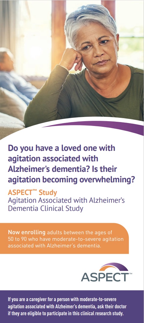 Those who have moderate to severe agitation associated with #Alzheimers dementia may be able to participate in a research study. If this sounds like someone you love or care for, see if they may qualify. Learn more. (800) NEW-STUDY | Syrentis.com #agitation #ASPECT