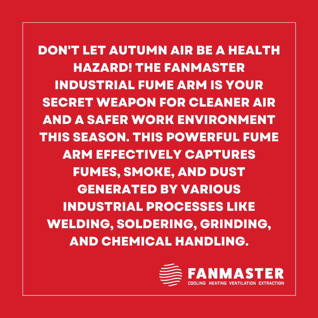 Don't let autumn air be a health hazard! The Fanmaster Industrial Fume Arm is your secret weapon for cleaner air and a safer work environment this season. #industrialventialtion #australianautumn #healthyworkplace #fanmaster