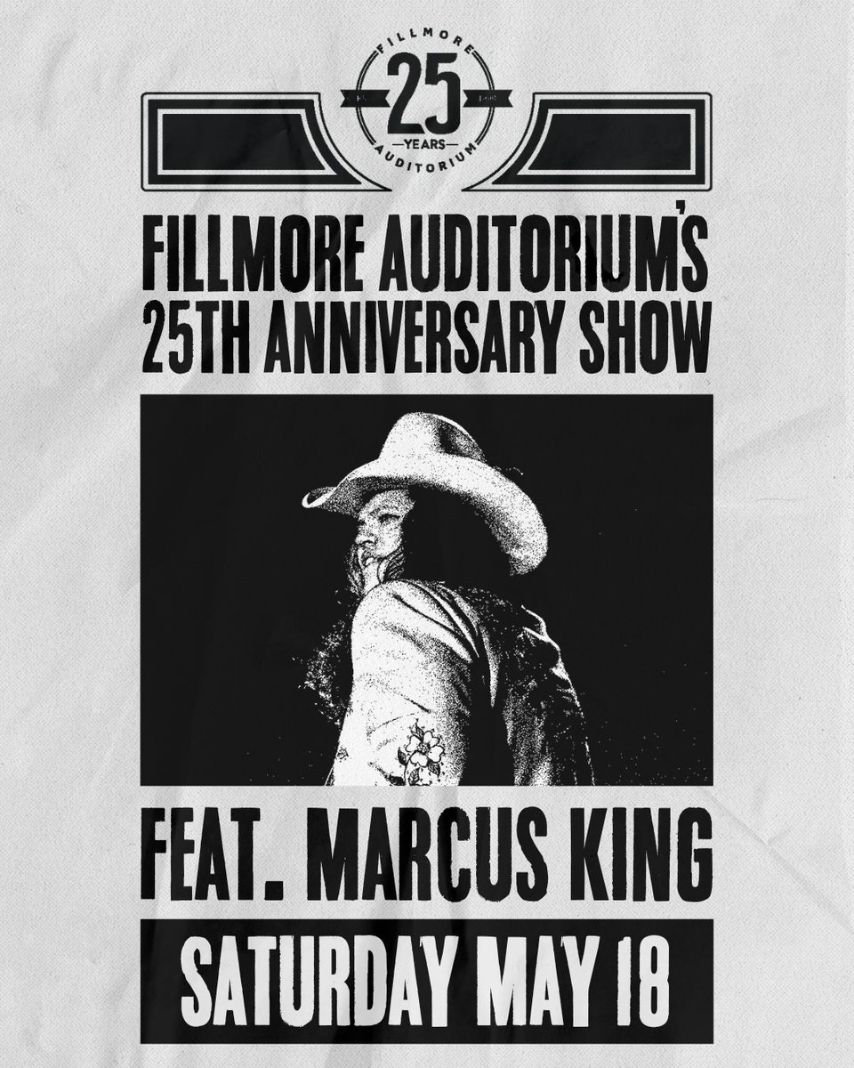 Come celebrate 25 years of the Fillmore with us! See a show from @realmarcusking + we'll have tons of surprises happening 👀 see you there 🖤 livemu.sc/3QD1WP7