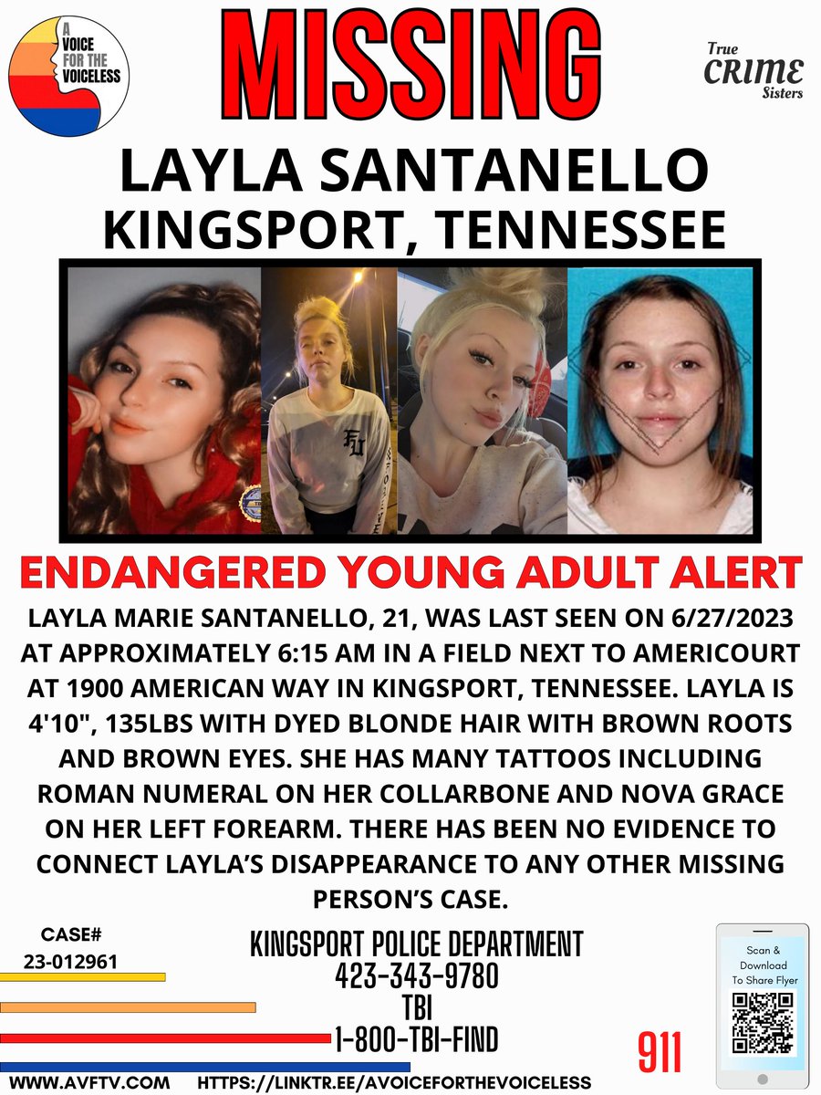 #LaylaSantanello Missing Since 6/27/2023 Kingsport Police Department 423-343-9780 TBI 1-800-TBI-FIND