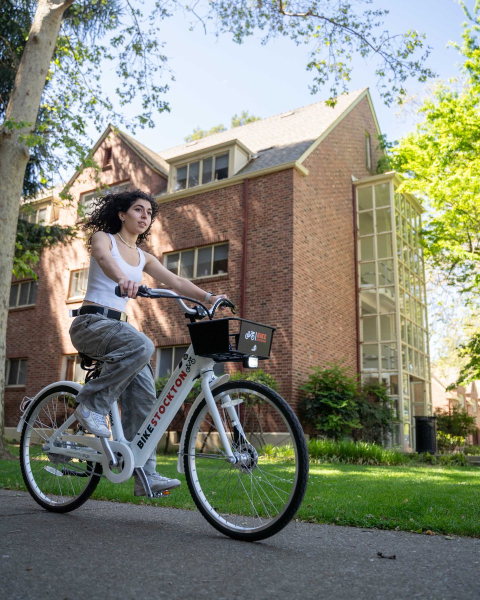 Looking for a faster way to get around campus? As a part of Pacific's efforts to be a sustainable university, the e-bikes are the perfect method of transportation for getting to class. Now conveniently located near campus hot spots, unlock one using the Bikestockton app!