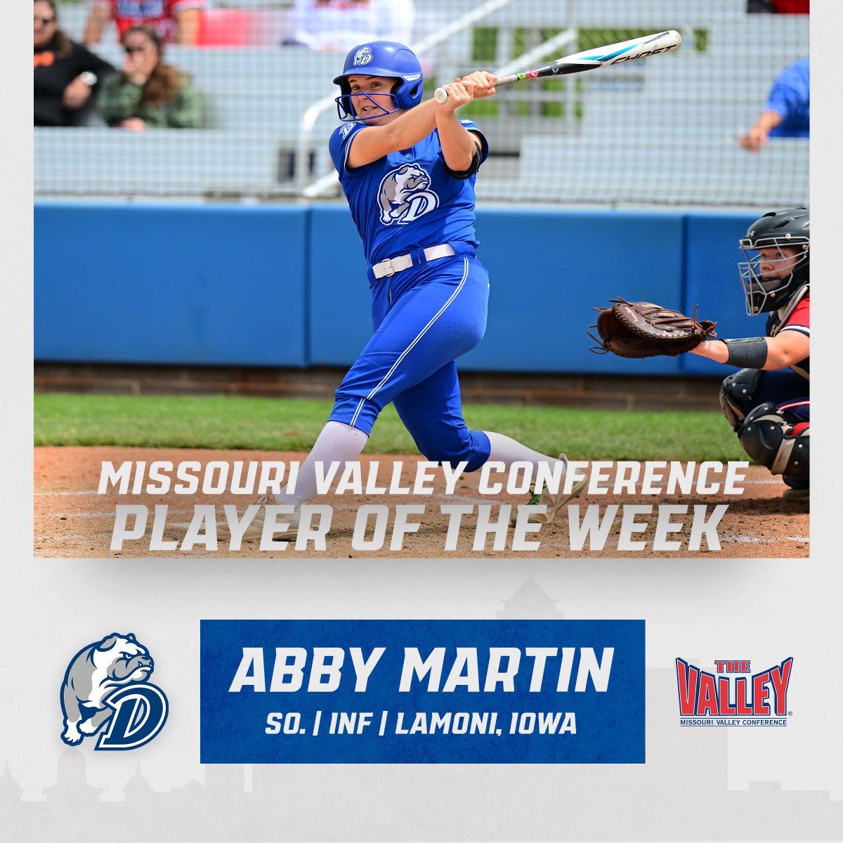 🌟 𝐌𝐕𝐂 𝐏𝐋𝐀𝐘𝐄𝐑 𝐎𝐅 𝐓𝐇𝐄 𝐖𝐄𝐄𝐊 🌟 Abby Martin collects the final MVC Player of the Week award for the 2024 season! 📰➡️ bit.ly/44vxrQK #DSMHometownTeam