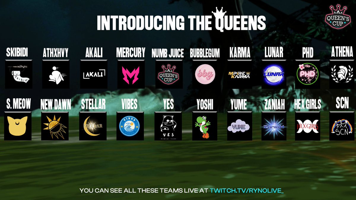 RynoLive_'s tweet photo. Tomorrow is the big day! 

Queen's Cup returns! 40 teams signed up. Everyone will be participating in placement matches. This will determine their spot of start heading into season 2.

This season is about to go wild. In no order, here are your first 20 teams!

Next 20 coming out shortly.