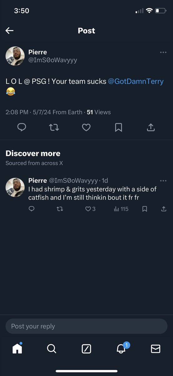 GotDamnTerry's tweet photo. @ImS0oWavyyy Worry about your shrimp and grits that aint my team lol https://t.co/f4iIc107YK