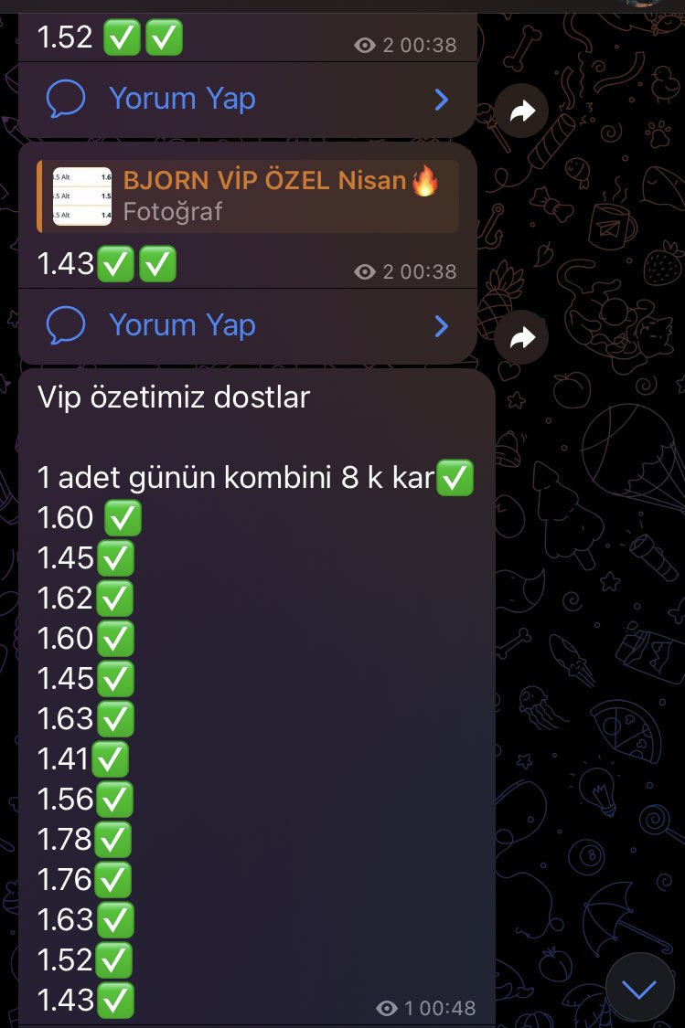 Herkesi vip grubuma beklerim.

Alımlar ücretsiz beyler para almıyorum.

Katılın kazanın bakın keyfinize 

İletişim DM