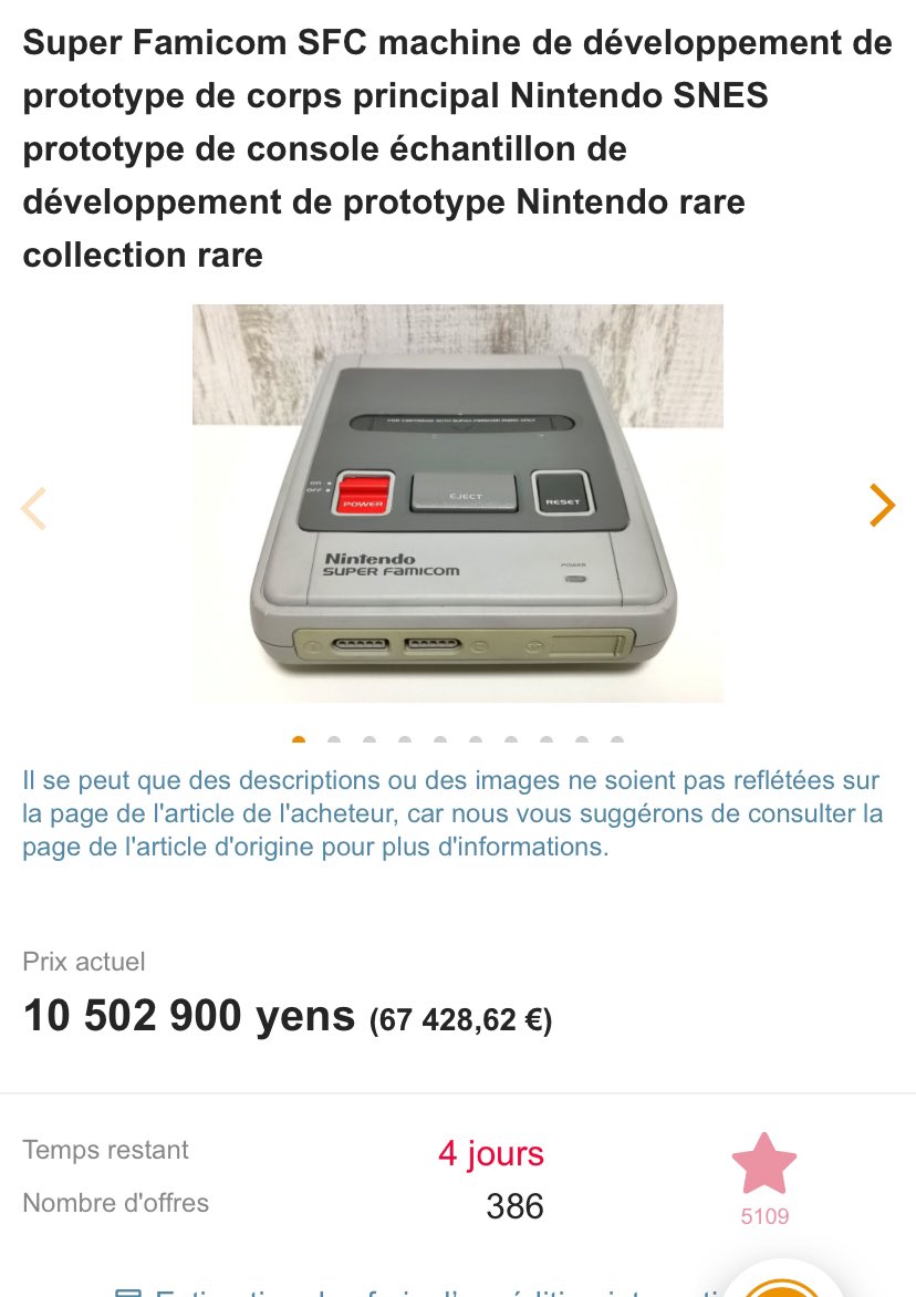 L’enchère s’enflamme pour le prototype Super Famicom. A ce rythme il va passer au dessus de 100 000€!!!