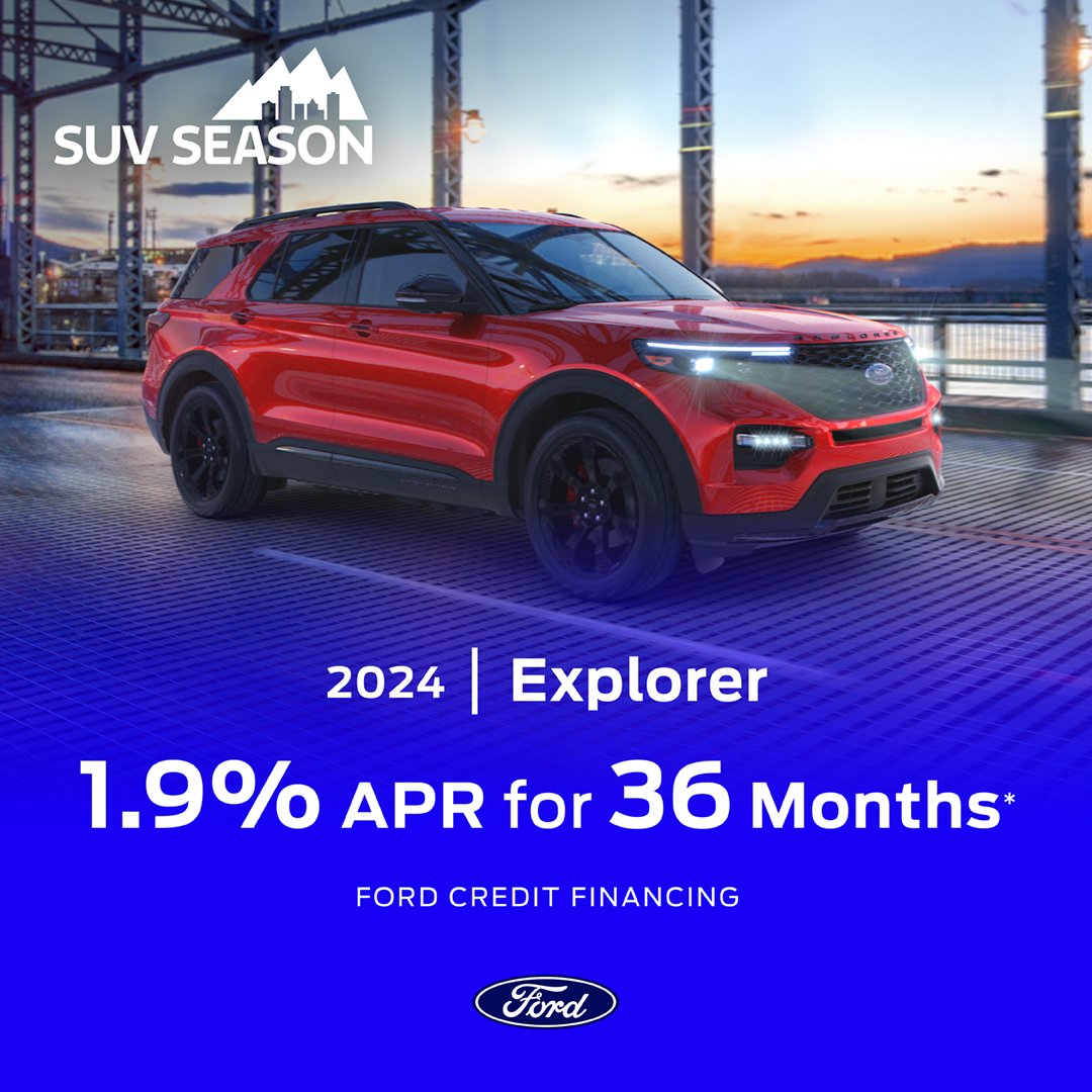 Get ready for adventure in the 2024 Ford Explorer with 1.9% APR for 36 months when you finance through Ford Credit Financing*! 🛣✨ #FordExplorer #Ford
Shop now: ow.ly/aETN50RyZyV