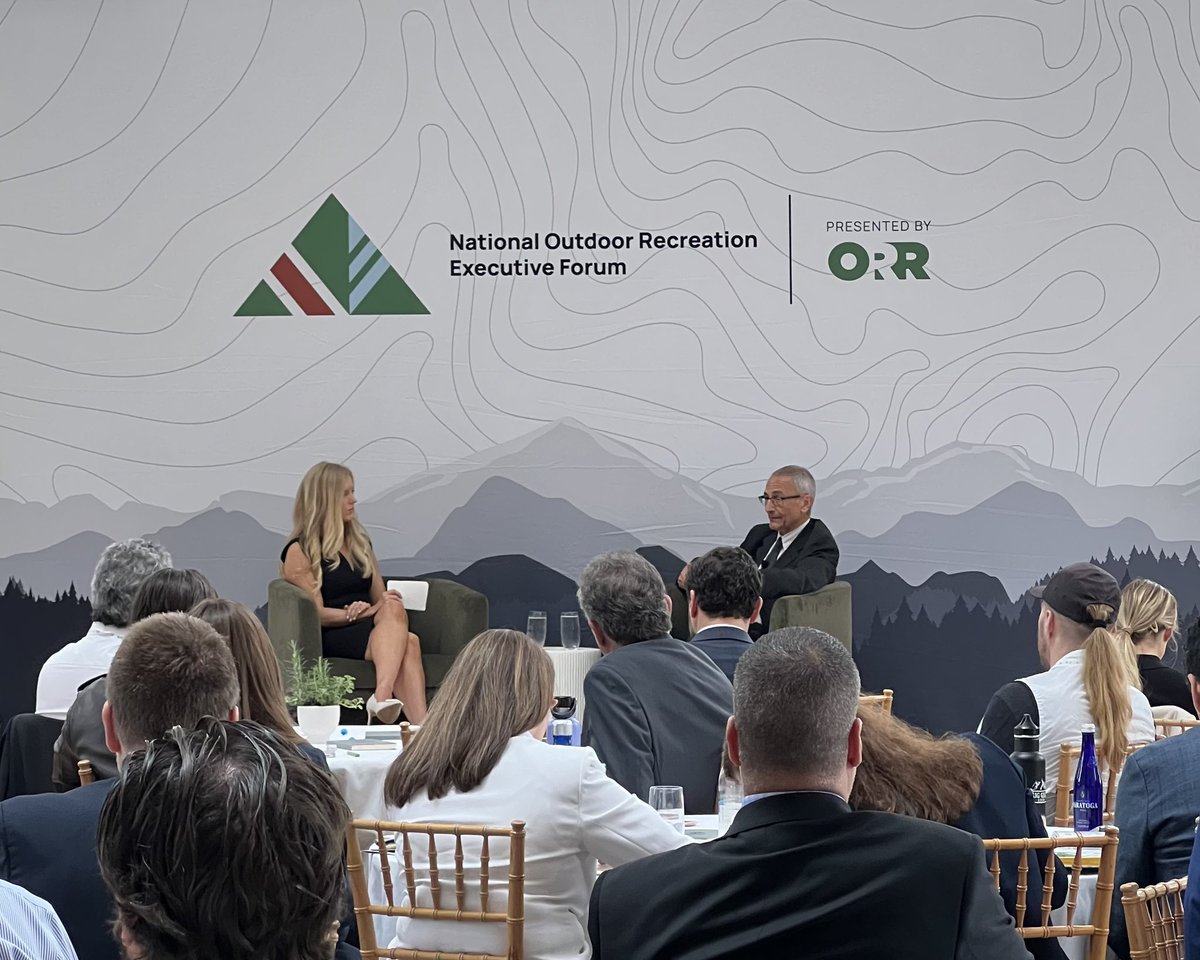 .<a href="/johnpodesta/">John Podesta</a> joins ORR President, <a href="/JessOutdoorRec/">Jess Wahl (Outdoor Recreation)</a>, on stage for a fireside chat on the administration’s efforts to protect the great outdoors.