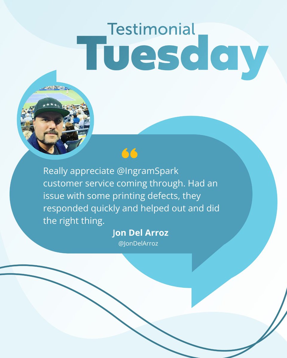 🗣️Testimonial Tuesdays: Our authors speak, and we listen. Here's what @jondelarroz had to say about his IngramSpark experience!📚

#ingramspark #testimonial #Tuesday #amwriting #selfpub #POD #Indiepub