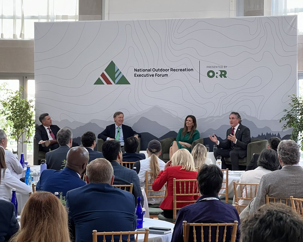 Today, @SenatorHick, @SarahHuckabee, @GovDougBurgum, and @LelandVittert joined us at the National Outdoor Recreation Executive Forum for an exciting panel, “Leading the Way: The Future of Recreation Leadership”
