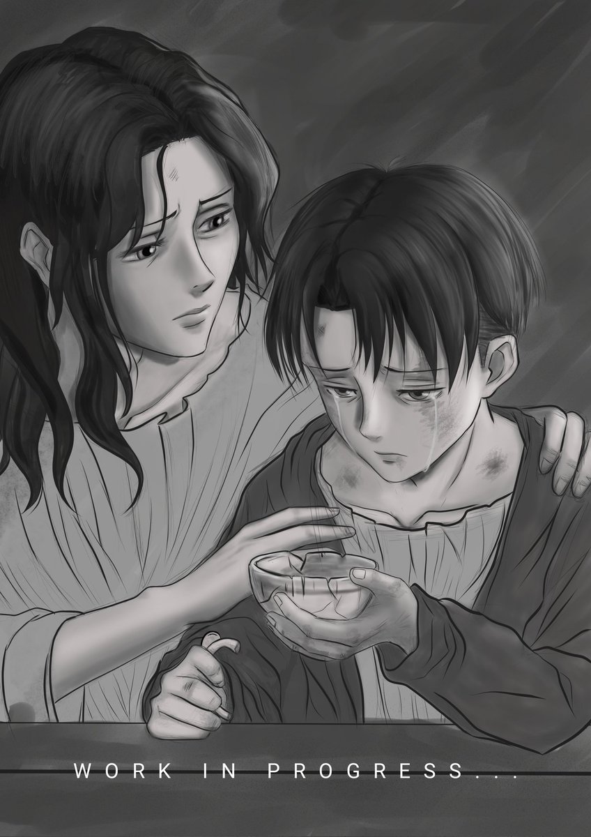 I'm also joining #BadBoy 😉 It's still a WIP, I haven't finished it yet but I've been wanting to try another painting style for a while, it's more laborious but I like how it's turning out. I couldn't pass up the opportunity to create something about child Levi and his mom ❤️