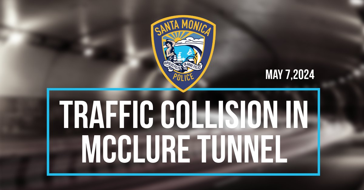 The City of Santa Monica is responding to a Traffic Collision at the MCCLURE TUNNEL. The I-10 Freeway is closed until further notice. Use alternate routes. Note: I-10 westbound traffic is stopped at Lincoln, southbound traffic on PCH is stopped at the California incline.