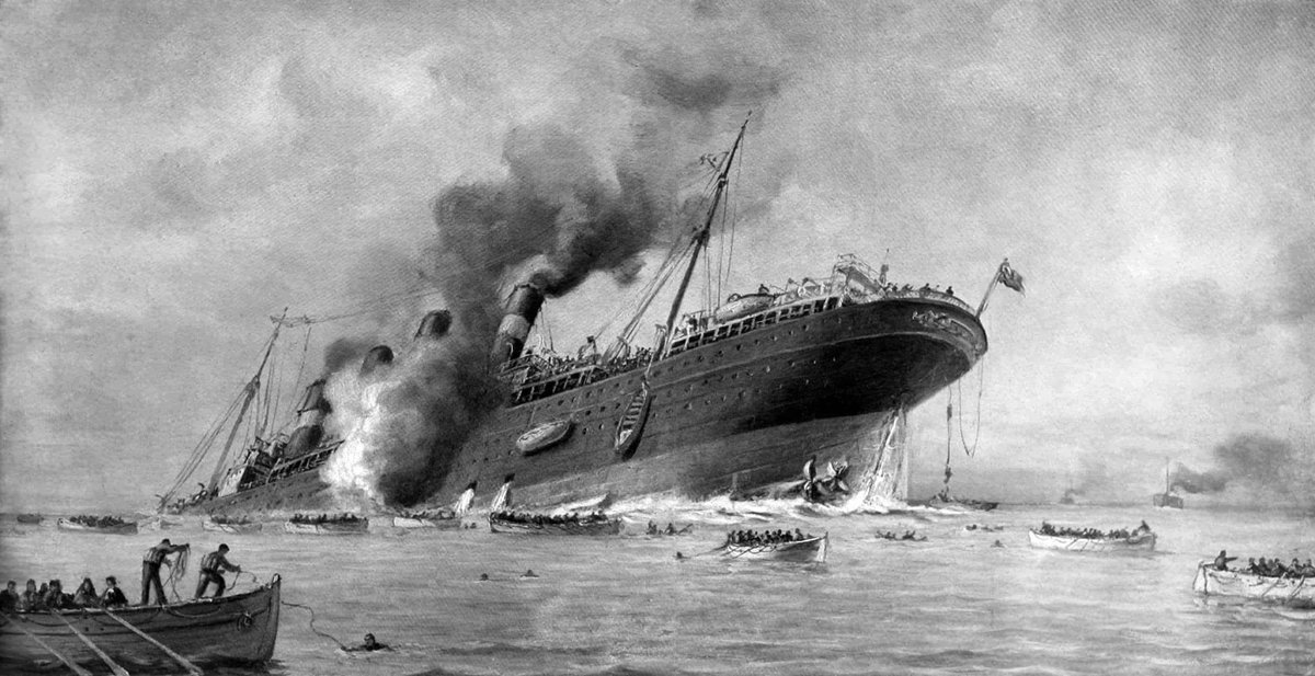 Today in 1915 – World War I: German submarine U-20 sinks RMS Lusitania,  killing 1,199 people, including 128 Americans. Public reaction to the  sinking turns many former pro-Germans in the United States against the German Empire.
