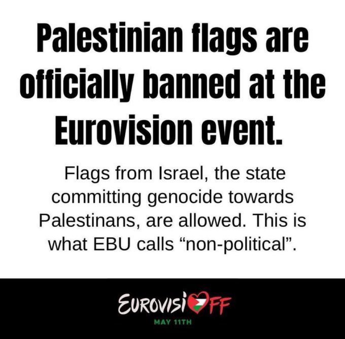 Russia continues to be barred from the Eurovision song contest for invading Ukraine. Palestinian flags are banned to avoid 'politicising' the event. But the non-European state of Israel, currently carrying out a genocide in Gaza, is not only participating. Its flag will be…