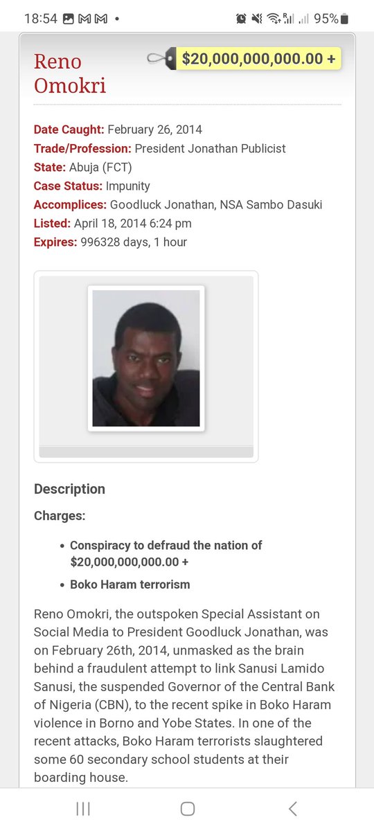 This criminal known as Reno Omokri @renoomokri still has the mind to accuse a good leader like @PeterObi Can he deny the allegation made on the 24th of February 2014 of him trying to defraud the nation of more than $20 billion? Have we ever asked why he ran away from Nigeria?