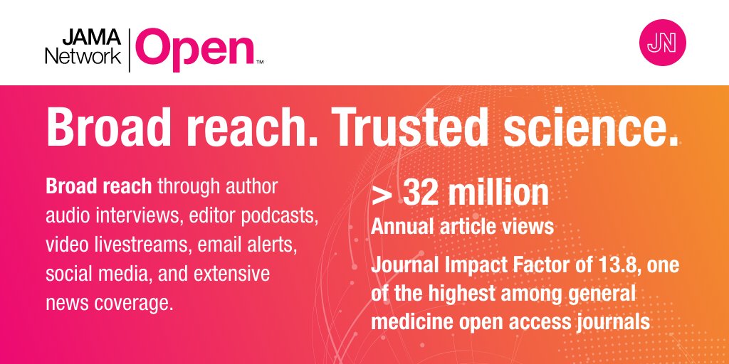 Looking to publish research presented at #ARVO2024? We invite you to submit to @JAMANetworkOpen. Open access, with over 44,000 readers each week (email alerts & social media) and more than 32M annual article views and downloads. See our For Authors page ja.ma/4bn8ZmV
