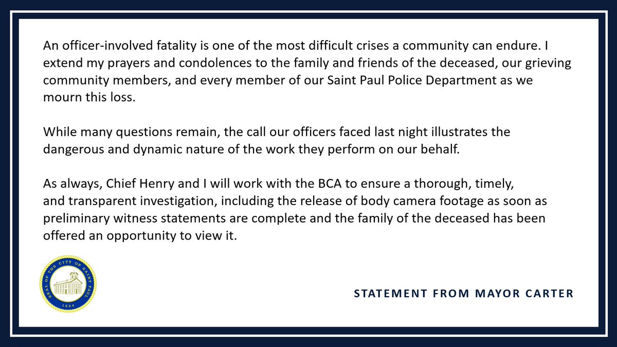 My statement regarding last night's fatal officer-involved shooting.