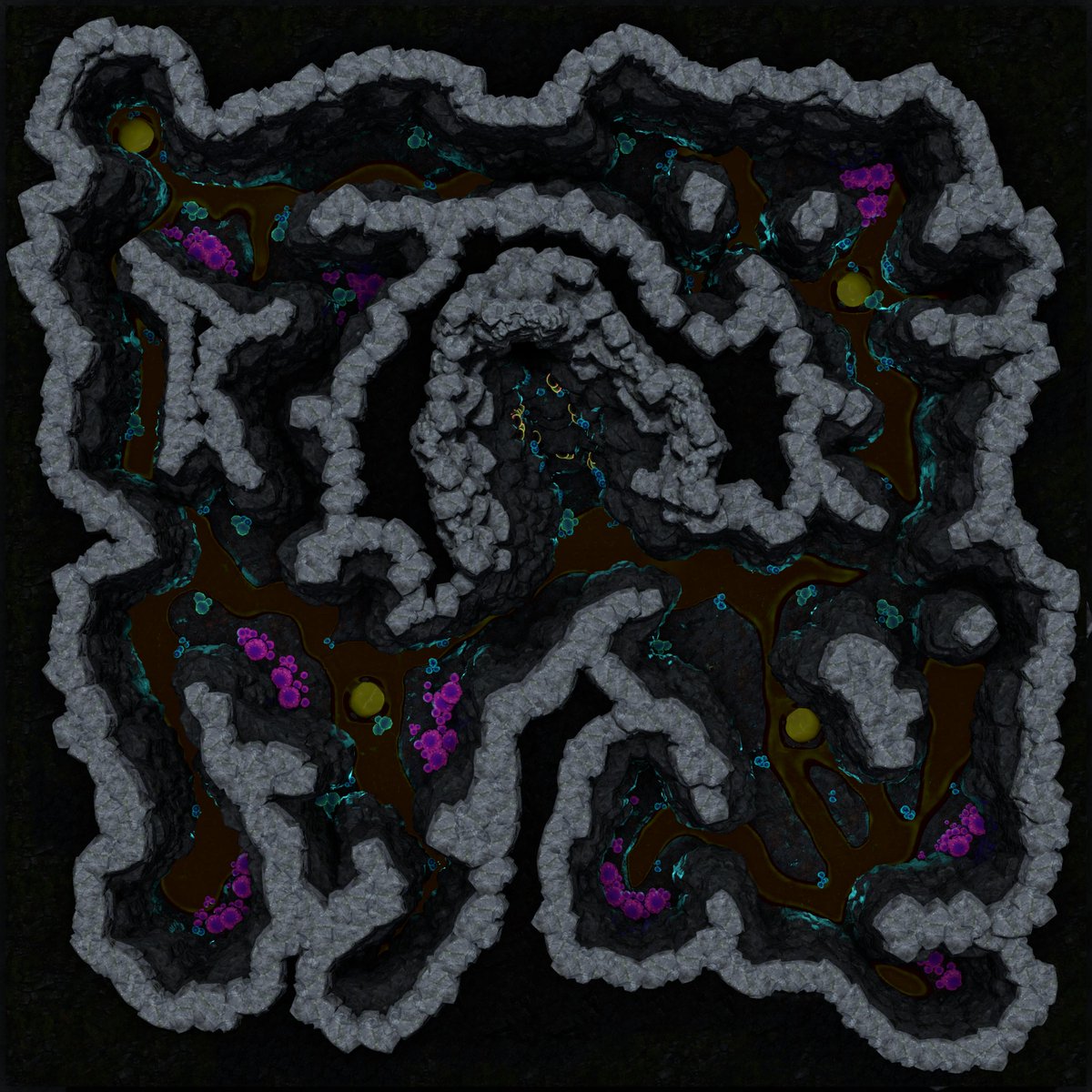 Arch_Novarias's tweet image. Day 634 - Egg-filled variant of yesterday's map. Grid Size: 42x42 #dungeonalchemist