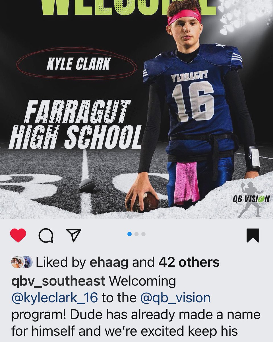 Thanks for the warm welcome @VisionQb (Southeast). @kyleclark_16 is ready to work hard to be successful at the next level. @QBHitList @FarragutFB