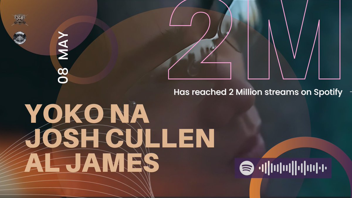 Congratulations! #YokoNa now has a total of over 2 million Spotify streams! Thank you for your unending support for the song. Let's keep playing and listening to it.
 
open.spotify.com/track/6SIaYQUP…

#JOSHCULLEN @JoshCullen_s 
#JOSHCULLENxALJAMES