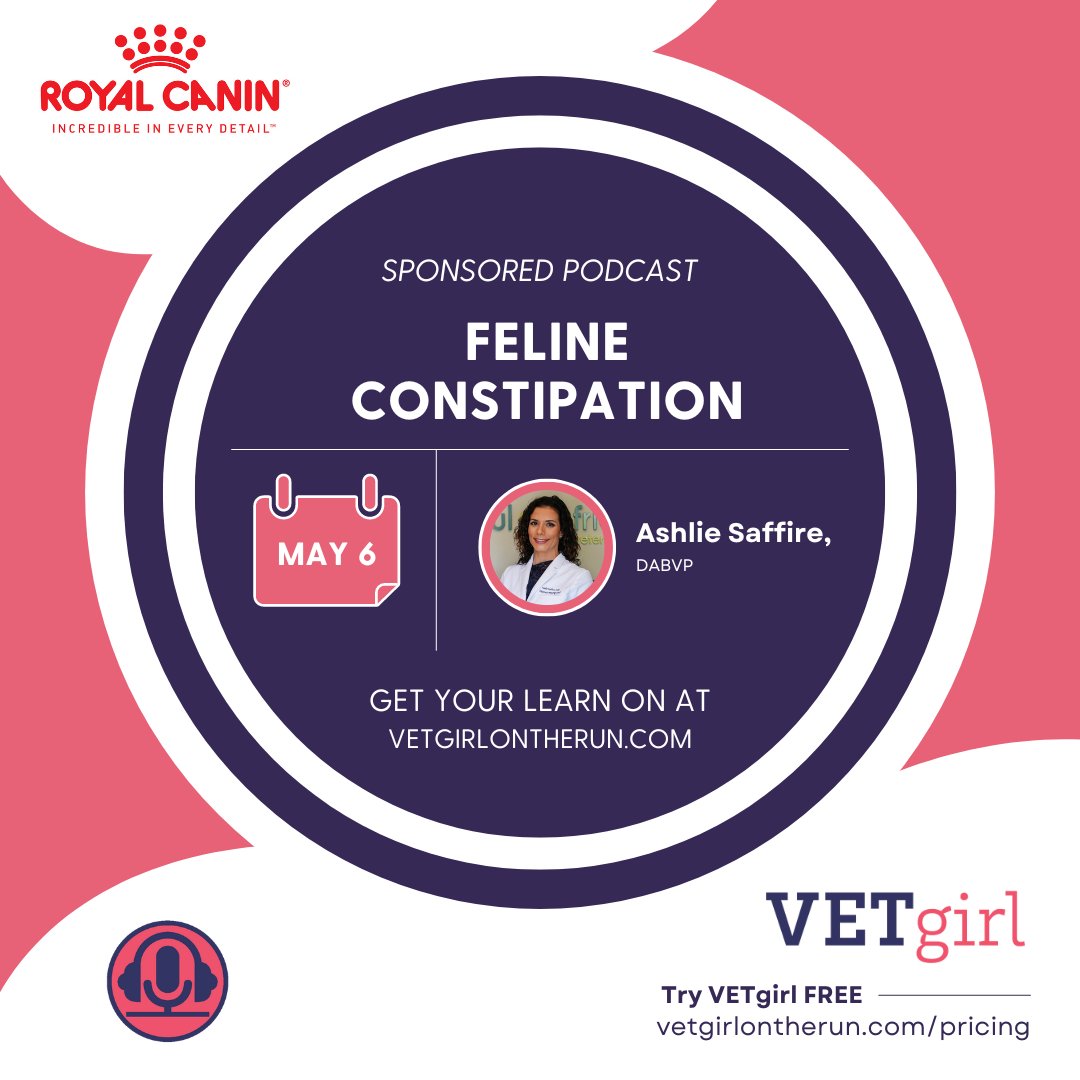 🚨🎧 PODCAST ALERT Feline Constipation 👤 Dr. Ashlie Saffire, DABVP (Feline Practice) Sponsored by Royal Canin LISTEN NOW vetgirlontherun.com/podcasts/felin… 🐾🎧 #VETeducation #FelineHealth #CatLovers