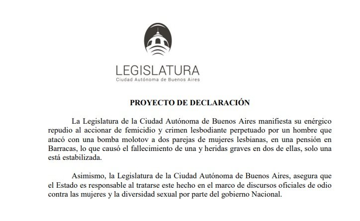 Presentamos proyecto que exige justicia por Pamela Cobos y las víctimas del atentado lesbodiante en Barracas. Crimen alentado por discursos de odio del gobierno y sus intelectuales como Nicolás Márquez, quien en @radioconvos899 calificó a la homosexualidad como algo insano👇