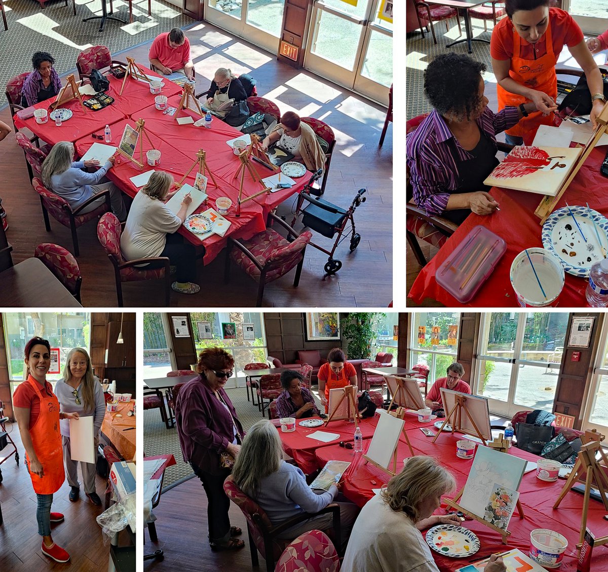 At The Piedmont, residents with all skill levels are welcome in the “Paint, Create, Enjoy!“ art class with Teaching Artist Jinet. They enjoy learning new techniques to express themselves with paint. #ChangingAging #PositiveAging #CreativeAging @Culture_LA  @LACountyArts