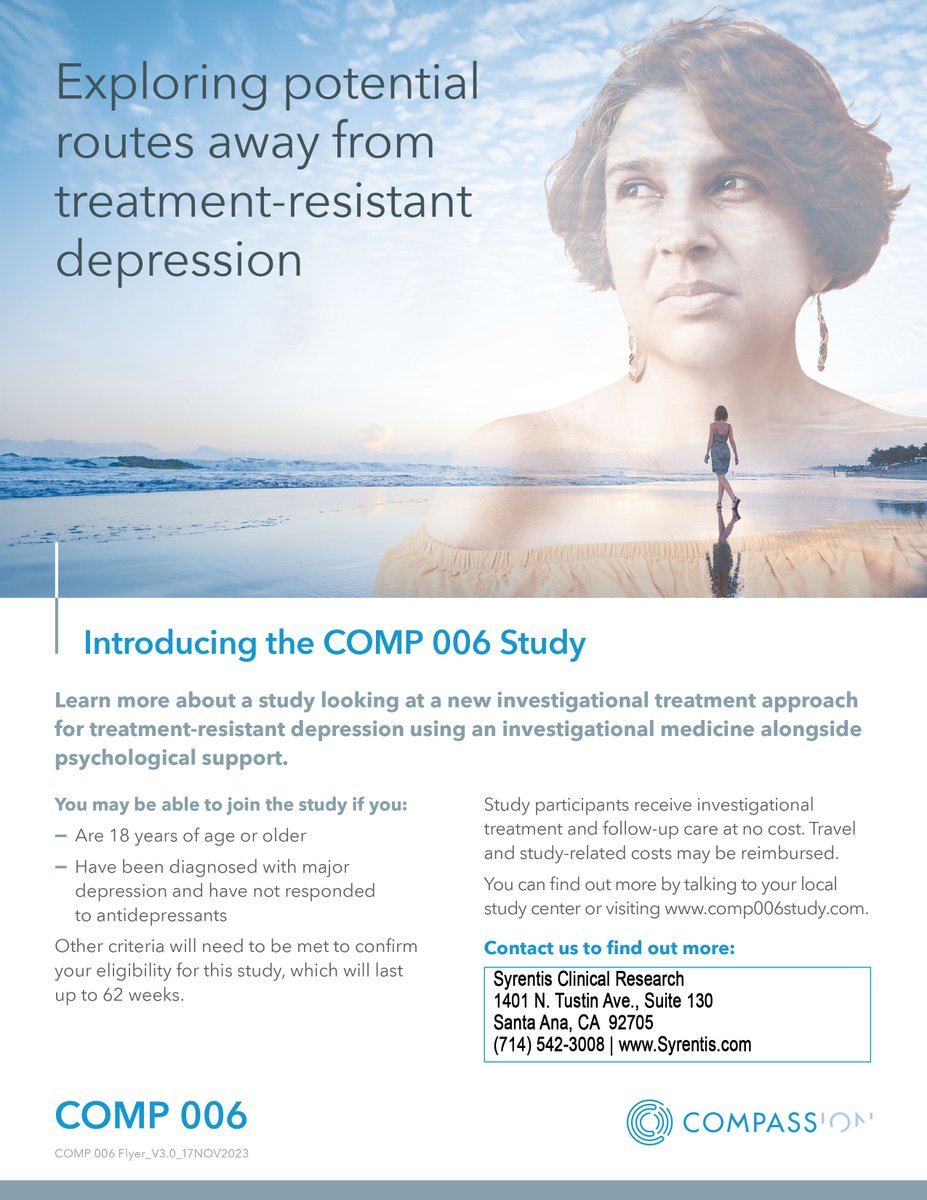 Adults seeking an alternate route to mental wellness may be eligible for a treatment-resistant depression study. Contact us today for more details. (800) NEW-STUDY | Syrentis.com #TRD #treatmentresistantdepression #depression #clinicaltrials #SyrentisClinicalResearch