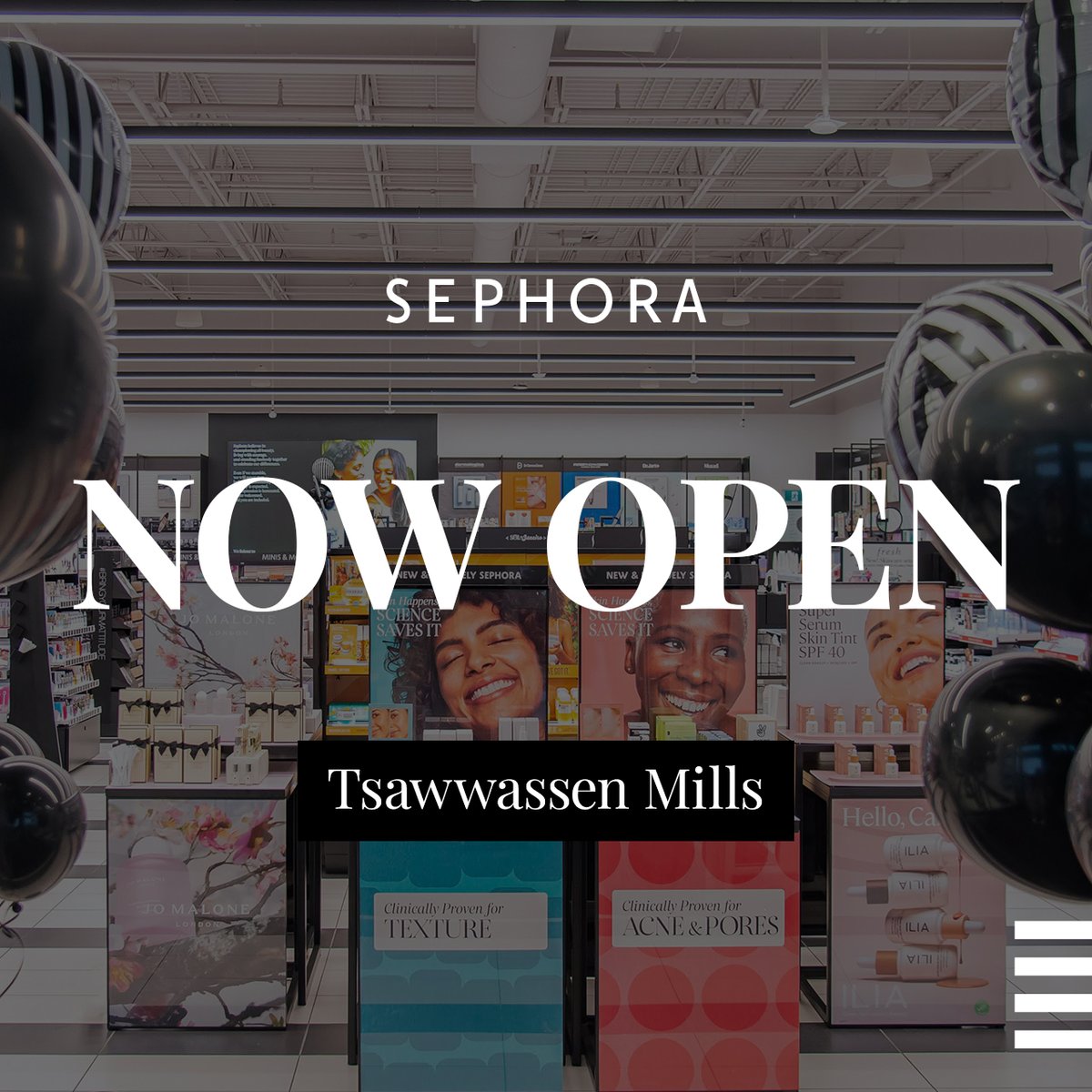 Beauty enthusiasts, rejoice! 🎉✨ We're thrilled to announce the grand opening of Sephora at Tsawwassen Mills! Come explore a world of glamour, innovation, and endless beauty possibilities. Join us as we celebrate this exciting milestone in style! 💄💅