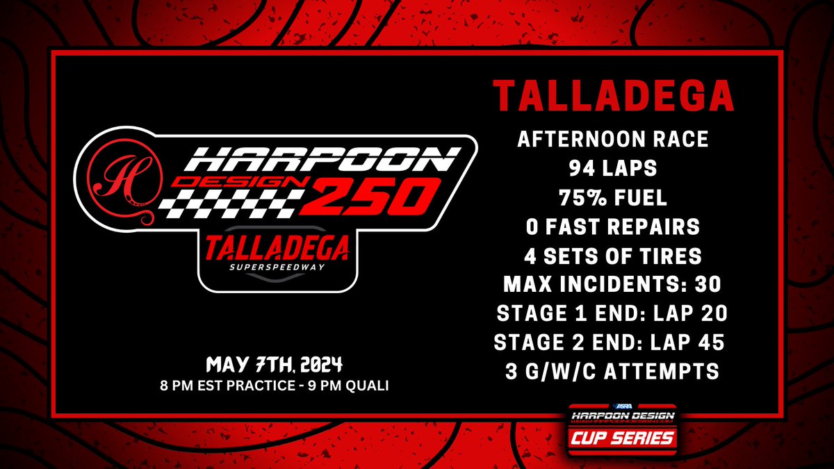 Race Details for tonight’s @ASRAiRacing Cup Series @HarpoonDesign 250! 📺 💻📱 - #YouTube RaceDayLive (youtube.com/@RaceDayiRacing) ⏰ - 9PM EST