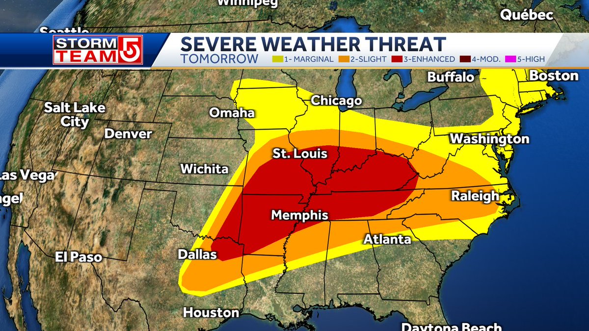 On a scale of 1-5, we are a '1' for severe weather on Wednesday. That means there is a low risk of strong thunderstorms. The biggest concern would in western MA, and the threat would be hail or gusty winds. The tornado threat remain out in the Midwest tomororw.