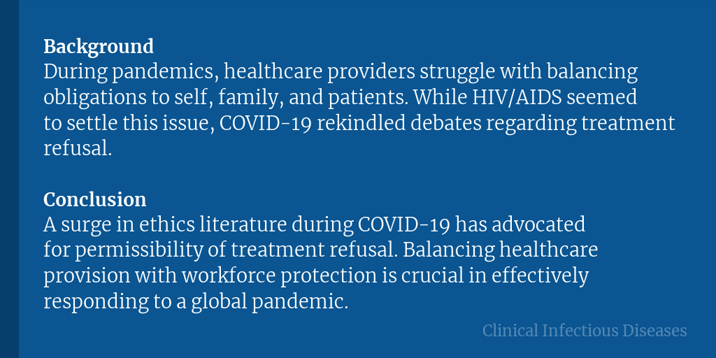 CIDJournal's tweet image. The Ethical Obligation to Treat Infectious Patients - A Systematic Review of Reasons

✅ Just Accepted
✍️ @DrKristaHaines, @braylee_grisel, @dukemedschool
🔗 bit.ly/3UPCYP7