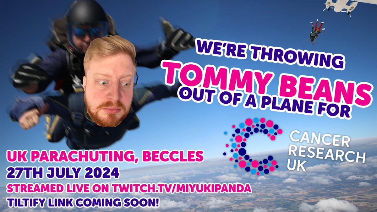 🔴ANNOUNCEMENT🔴 First jumper: @TommyBeans_ After raising an incredible £2569.69 (nice) in his 48 hour stream towards our campaign on @tiltify for @CR_UK Tommy beans will be jumping out of a plane with us!! Link to the campaign coming soon!!