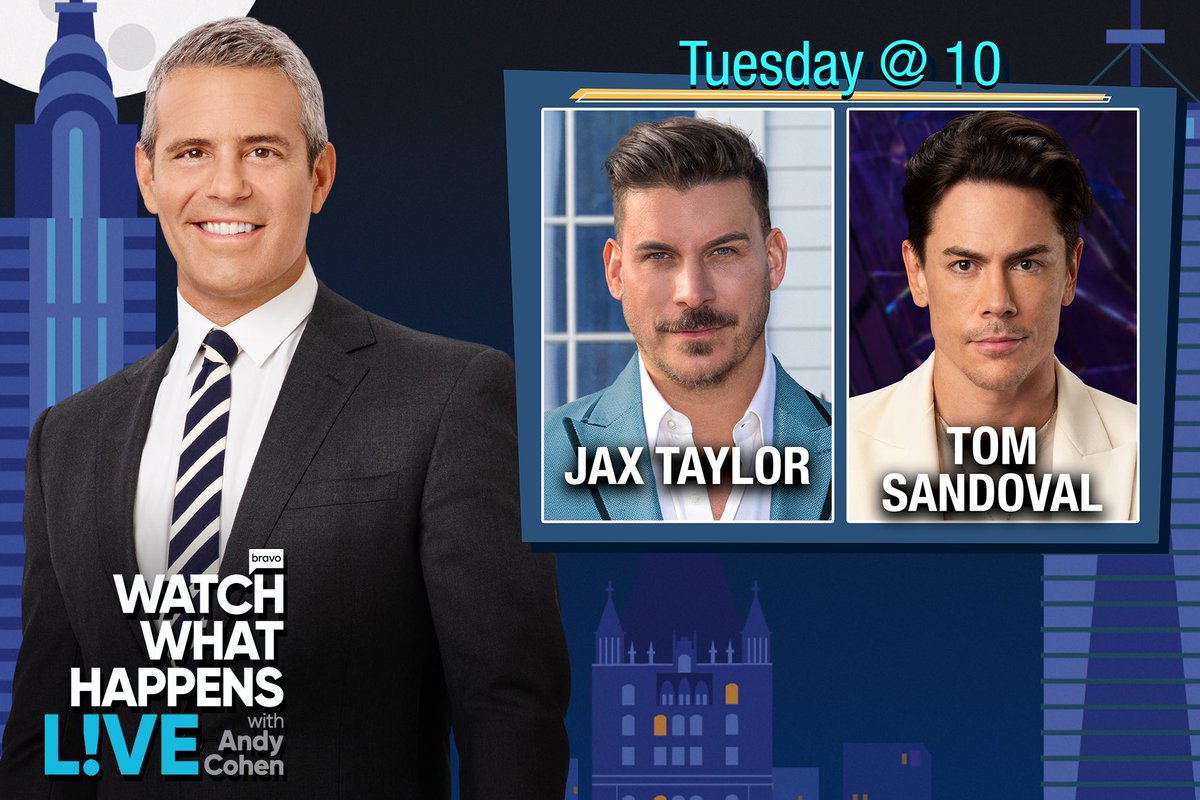 Jax Taylor and Tom Sandoval are on #WWHL TONIGHT talking all things #PumpRules and #TheValley! Make sure to tune-in at 10/9c!