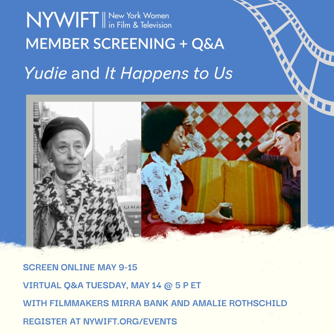 #RSVP now for a virtual @NYWIFT Member Screening of the 4K Restorations of Mirra Bank’s Yudie & Amalie Rothschild’s It Happens to Us, followed by a live Q&A with the filmmakers on 5/14! These important historic docs tackle issues still pressing today. bit.ly/3Umi20D