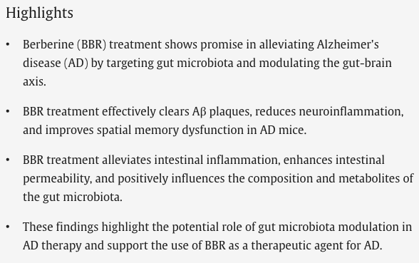 #Berberine alleviates #Alzheimer's disease by regulating #gut microenvironment, restoring gut barrier & #brain-gut axis balance sciencedirect.com/science/articl… @_atanas_ @_INPST @ScienceCommuni2 @DHPSP @Grimhood @NathanMDCunha @NaumovskiNenad @AskDrShashank @DrPalmquist @DrDaleBredesen…