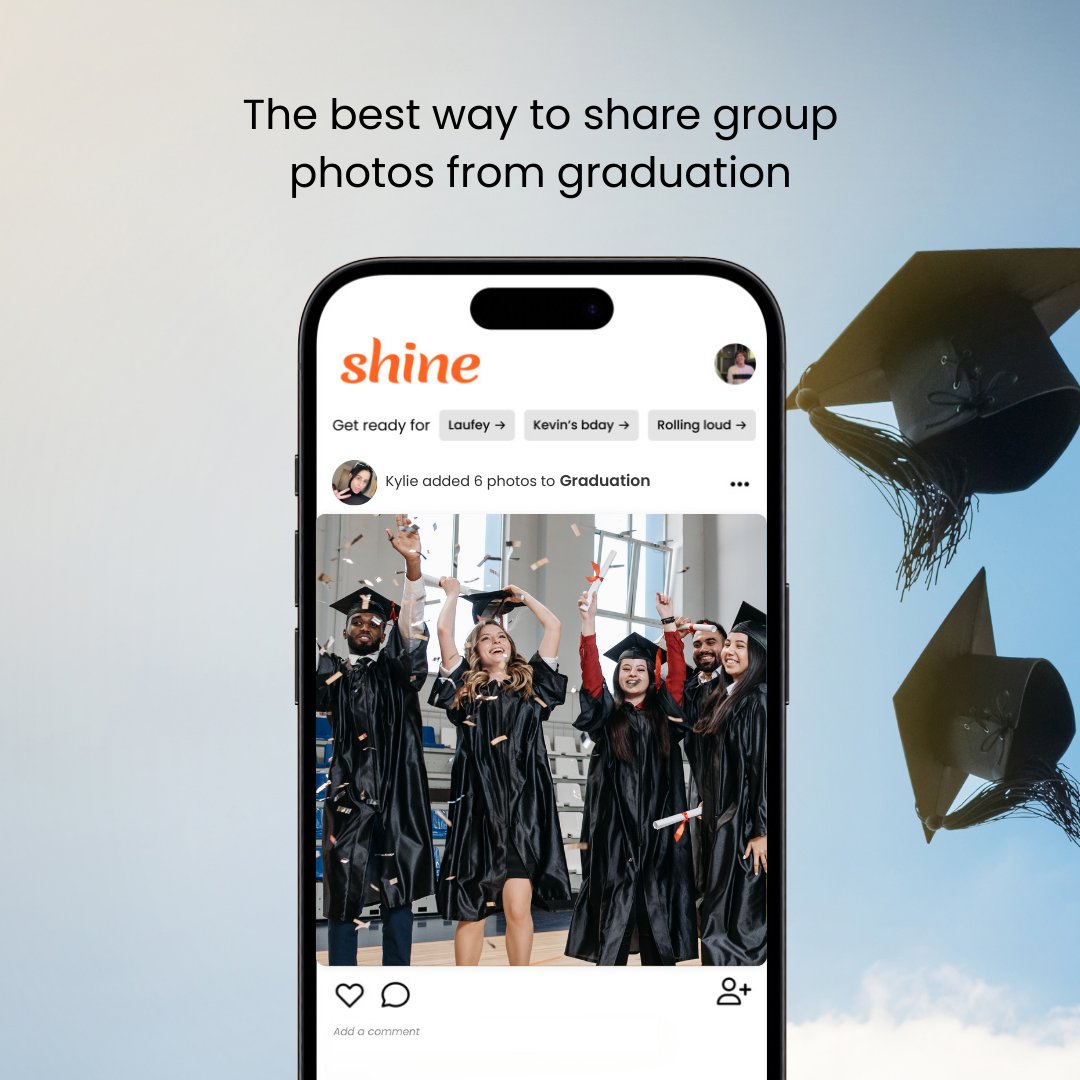 Congrats to the Class of 2024! 🎓✨ Have a camera roll full of group photos to share? Make a graduation photo album with Shine. Pick a time and place, invite your classmates, and let Magic Mode curate the best pictures! 📸 Try it for free: bit.ly/shinebysunshine