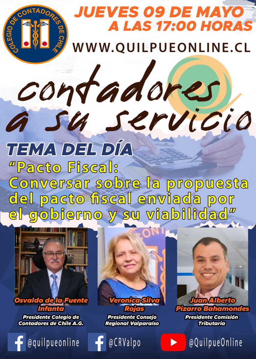 Este jueves 09 de mayo, todos invitados a escuchar Contadores a su Servicio por fanpage y youtube de <a href="/crvalpo/">Colegio de Contadores V Región</a> y <a href="/quilpueonline/">Quilpué on line</a>, y por quilpueonline.cl.