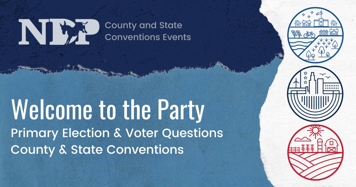 Attend our Welcome to the Party Virtual Meetup this evening with our Outreach Director, Gina! This meetup will be important as we cover the Primary! In addition, she will cover relevant info related to county and state conventions. #NebDems Sign up! mobilize.us/nebdems/event/…