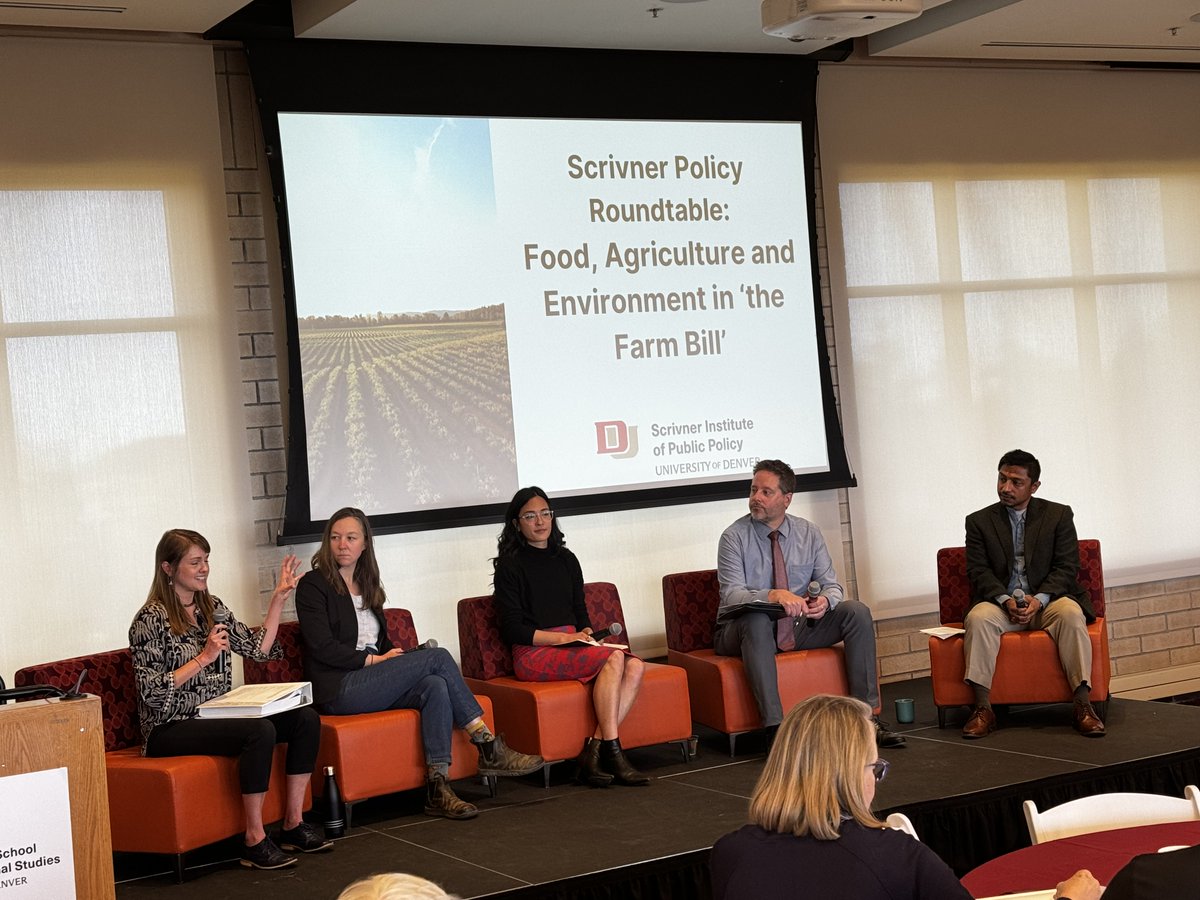 Today, at @josefkorbel, we hosted a Roundtable discussion on the Farm Bill. Very thoughtful and detailed dialogue on ag policy, farm livelihoods, air pollution, and climate change. Thank you: @MindiDePaola @annbybeefinley, James Thompson, and Lauren Kelso. @scrivner_inst