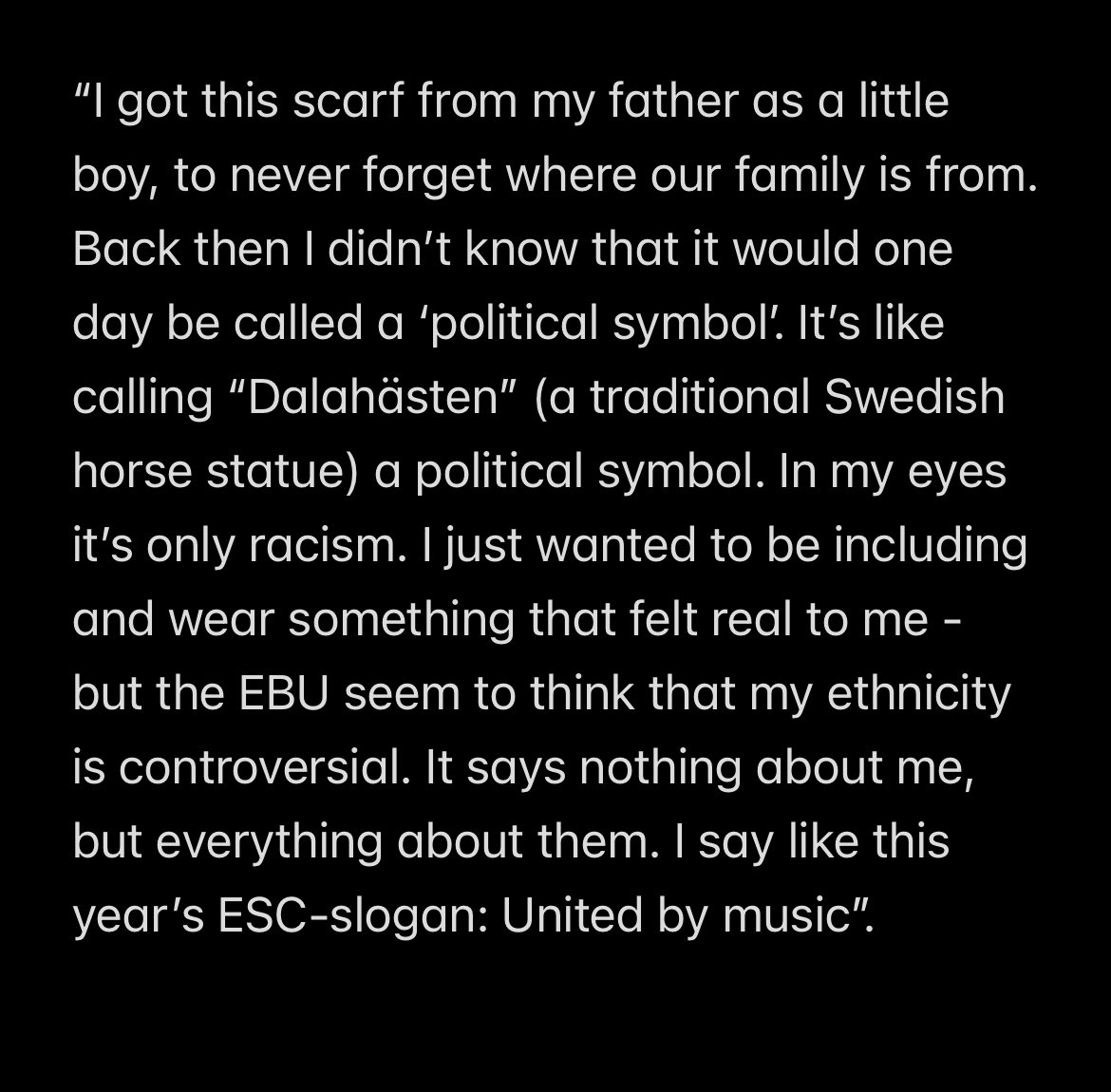 Eric gave a statement to Swedish news that I thought was really well said so I have translated it to the best of my ability:
