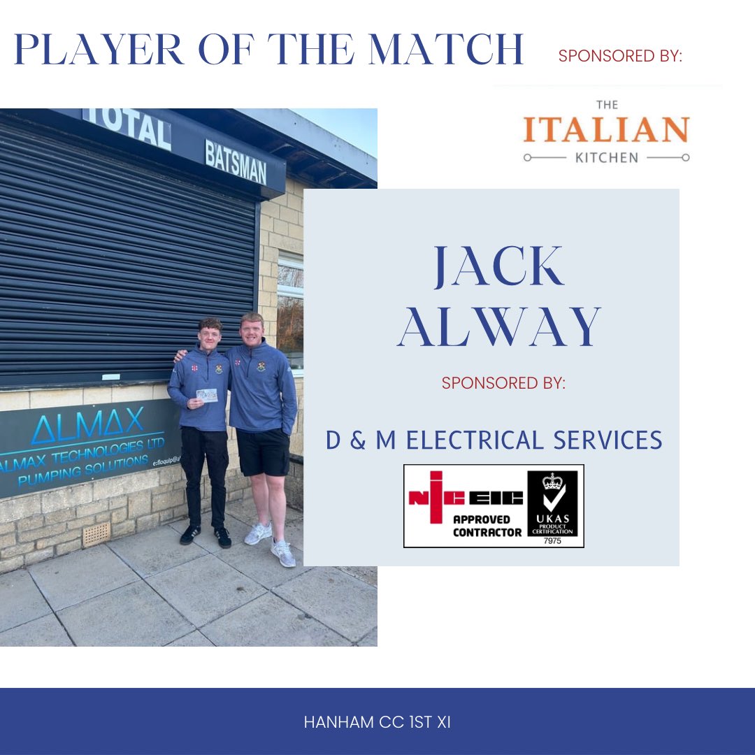 Match day 1’s Player of the Match selected by our Scorer / data analyst… Jack Alway. ⭐️ 👨‍🦰