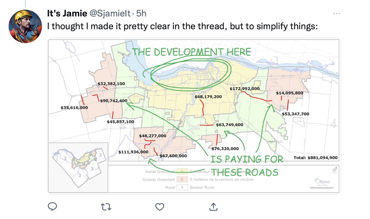 This is a fantastic thread on Ottawa development charges, and how infill development ends up paying for suburban growth through “City wide” projects. It’s summed up in a reply tweet, which I’ll paste here so it doesn’t get missed.