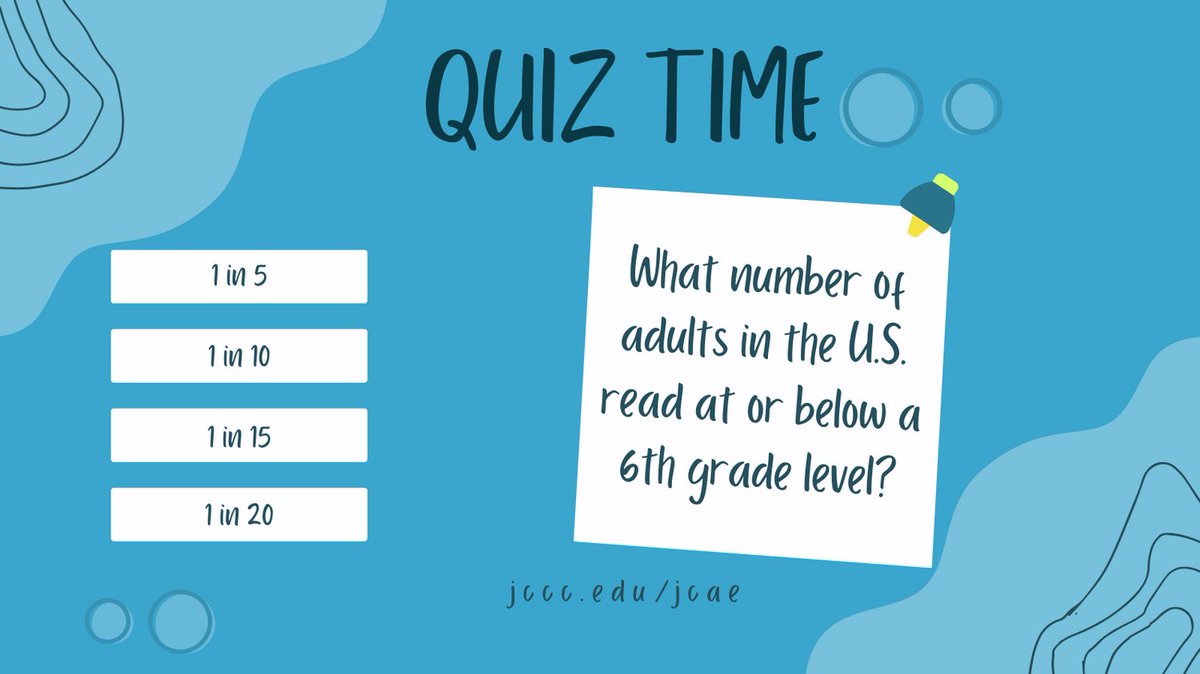 What number of adults in the U.S. read at or below a 6th grade level? Give us your answer in the comment and find out if you're correct tomorrow!
#QuizTime
#AdultEducation
#LiteracyMatters
#JohnsonCountyKS