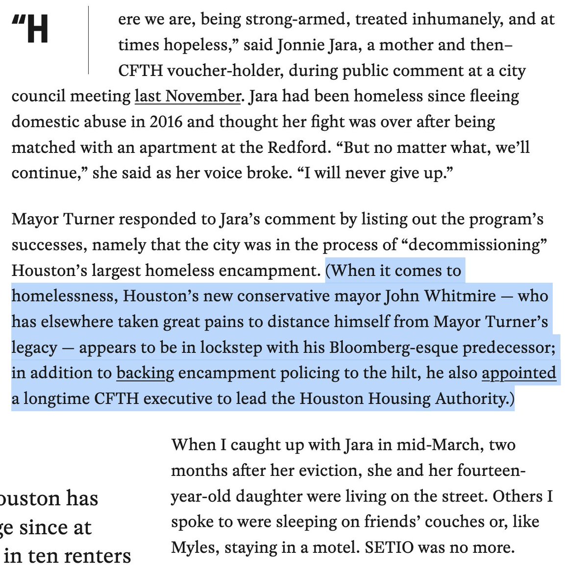 Wanted to highlight this while Houstonians reckon with who Whitmire will be for the next four years—he's gone to great lengths to differentiate himself from Mayor Turner, but not on housing. Why do you think that is?